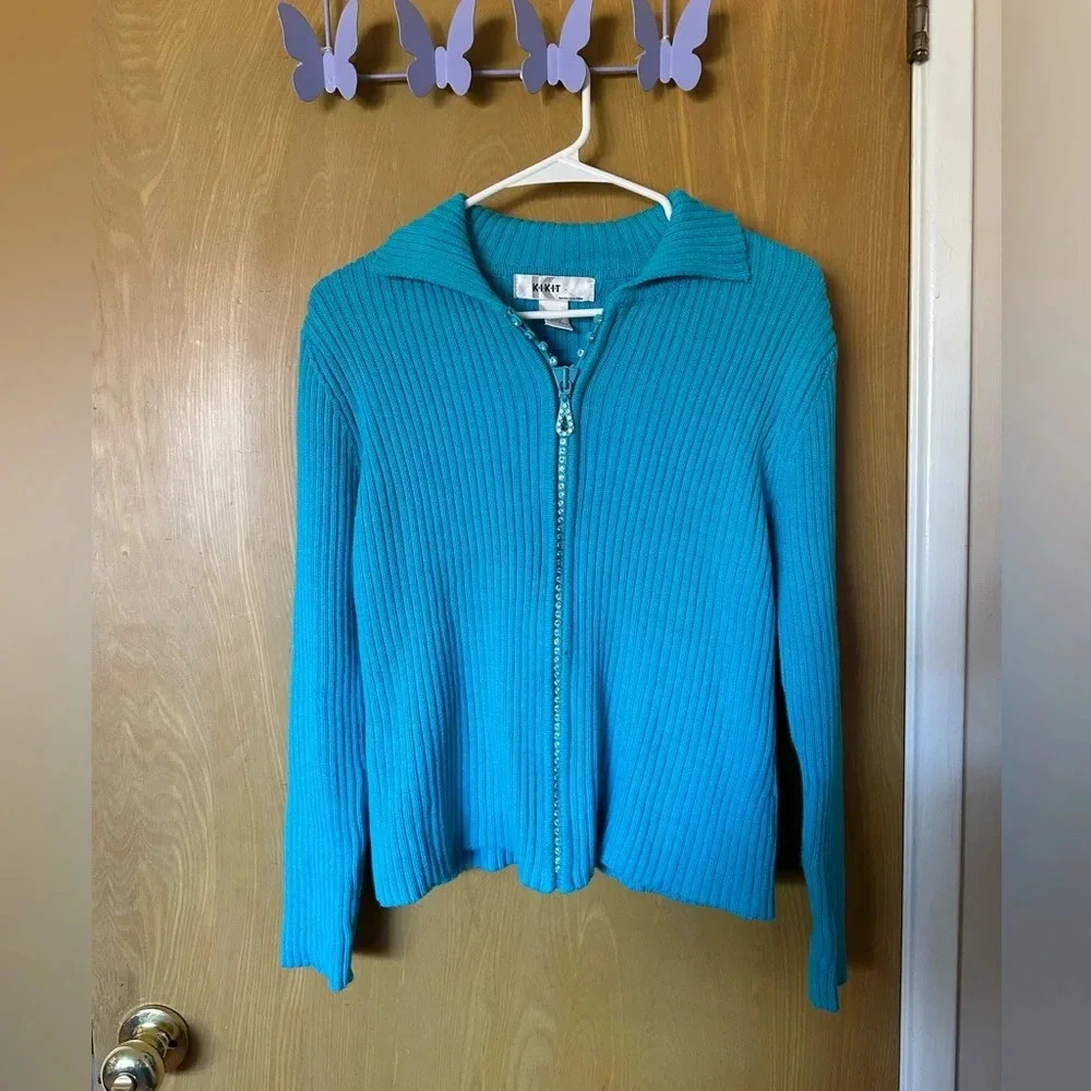 Y2K knit ribbed zip up sweatsuit top